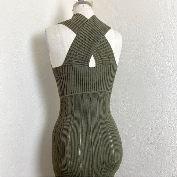 $980 Dion Lee Cutout Snake Effect MIDI Olive Ribbed Dress - Picture 8 of 14